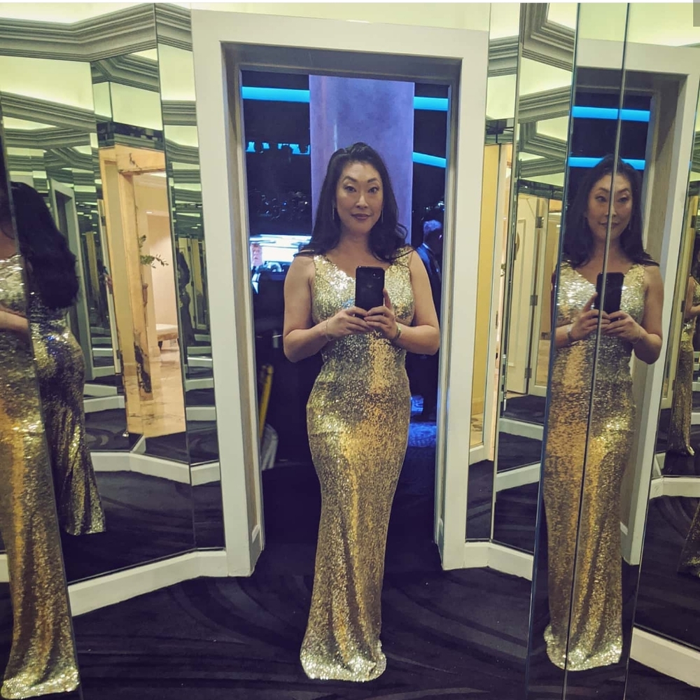 Gold Sequin Oscars Gown